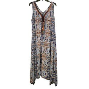 JohnPaulRichard Blue‎ and Orange Sleeveless Bohemian Sundress XL